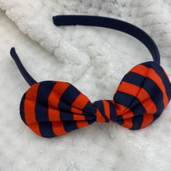 2/$15 Navy blue and orange striped bow headband - Picture 3 of 3